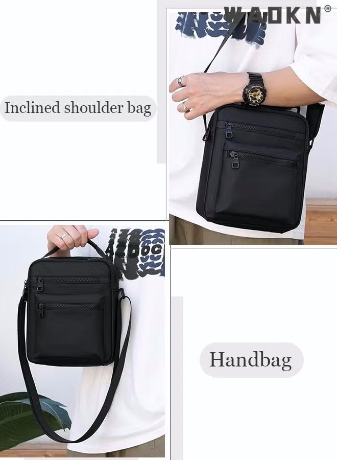 Men High Quality boys Crossbody Bag Minimalist Wear-Resistant Oxford Crossbody/Shoulder Bag with Adjustable Strap and Top Handle Multi-layer Functional New Trends Fashion Handbag for Men Solid Black