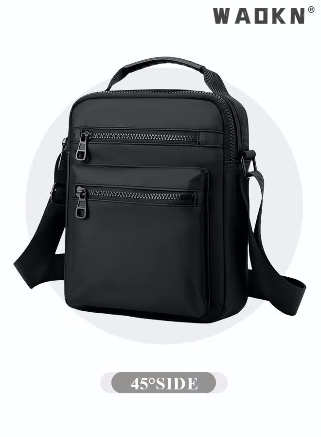 Men High Quality boys Crossbody Bag Minimalist Wear-Resistant Oxford Crossbody/Shoulder Bag with Adjustable Strap and Top Handle Multi-layer Functional New Trends Fashion Handbag for Men Solid Black