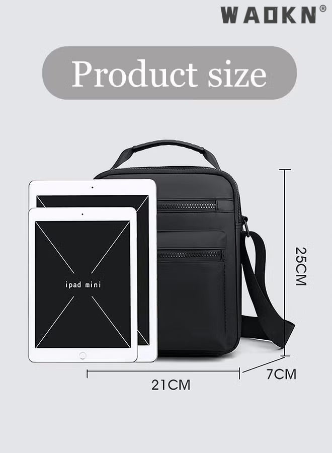 Men High Quality boys Crossbody Bag Minimalist Wear-Resistant Oxford Crossbody/Shoulder Bag with Adjustable Strap and Top Handle Multi-layer Functional New Trends Fashion Handbag for Men Solid Black