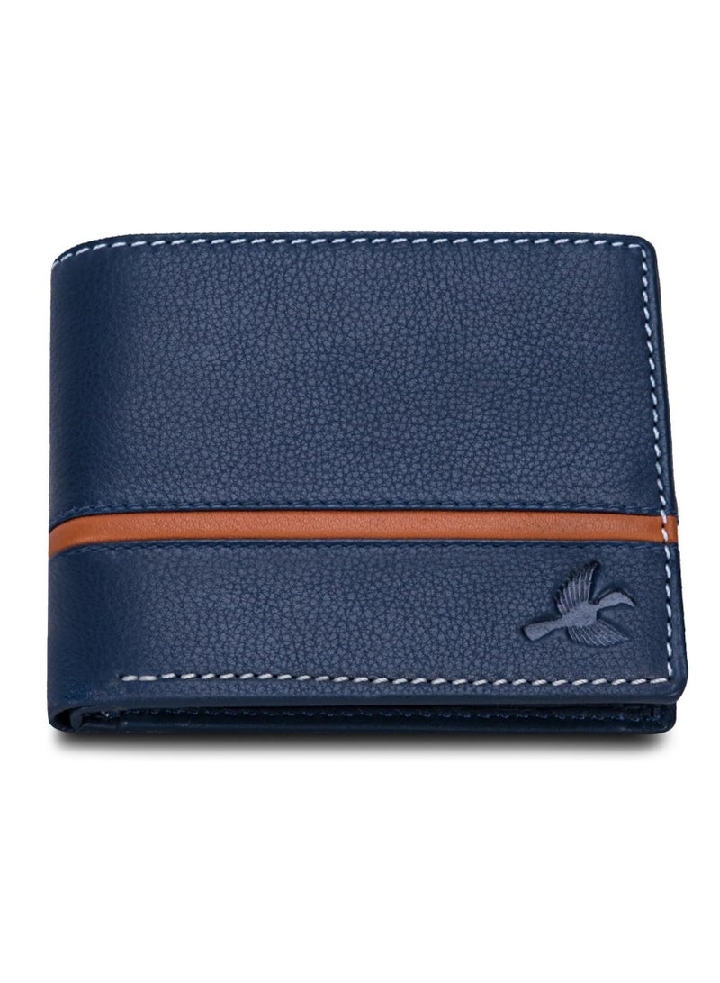 Denial Navy Leather Wallet for Men | Leather Mens Wallet with RFID Blocking | Wallets Men Genuine Leather, Navy, Two Fold Wallet