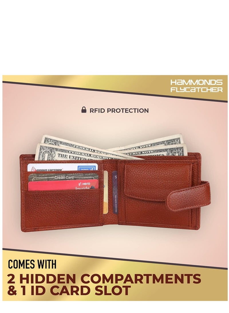 RFID Protected Brown Nappa Leather Wallet for Men|5 Card Slots| 1 Coin Pocket|2 Hidden Compartment|2 Currency Slots, New Tan, Modern