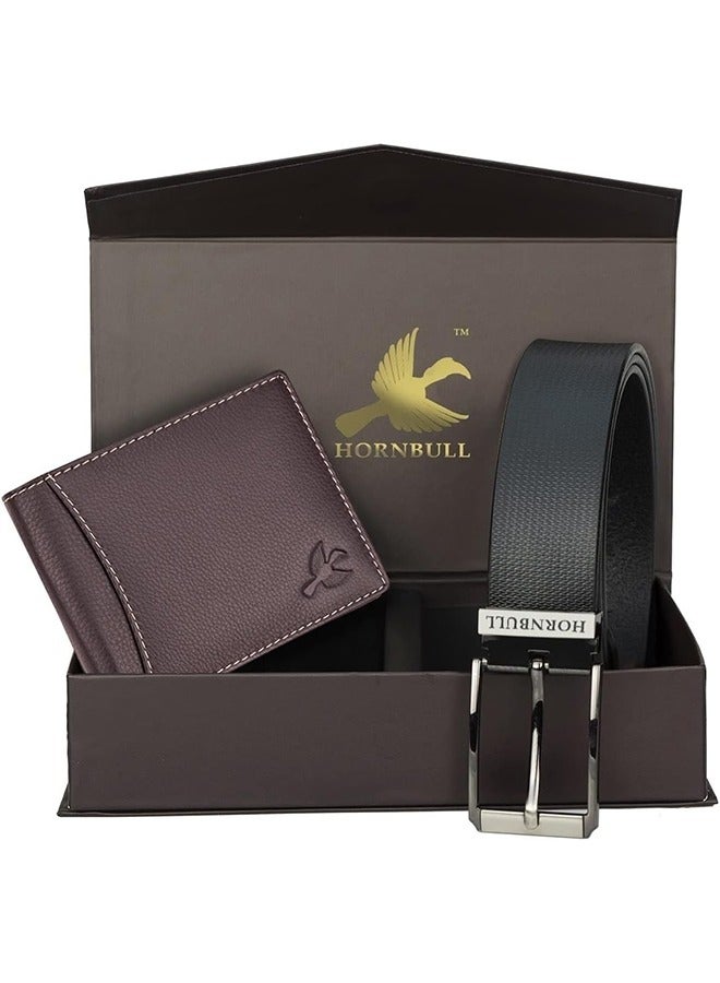 HORNBULL Mens Combo Brown Wallet and Black Belt Gift Combo Diwali Gift Hamper Set