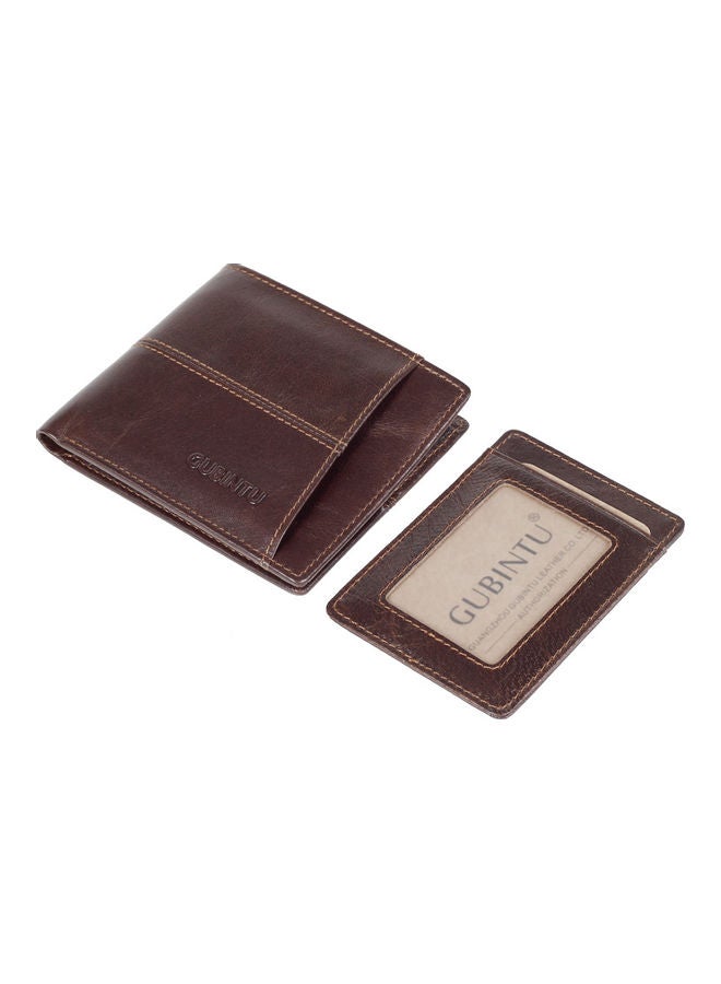 Retro Style Leather Short Vertical Pull Card Top Wallet Brown