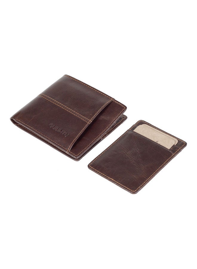 Retro Style Leather Short Vertical Pull Card Top Wallet Brown