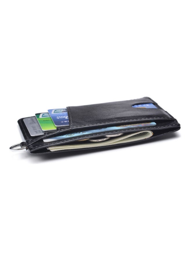 Leather Card Holder Money Clip Black