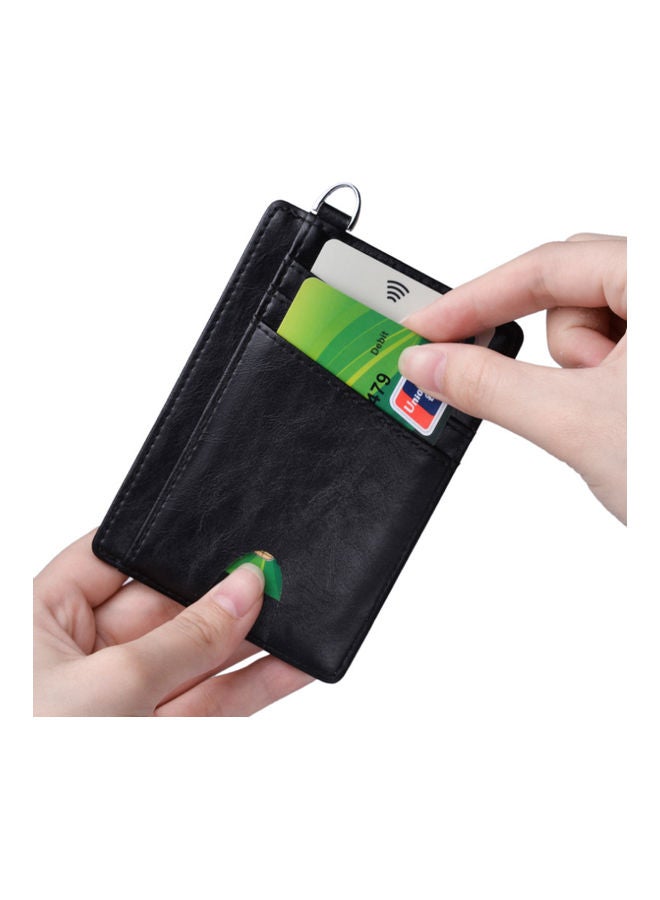 Leather Card Holder Money Clip Black