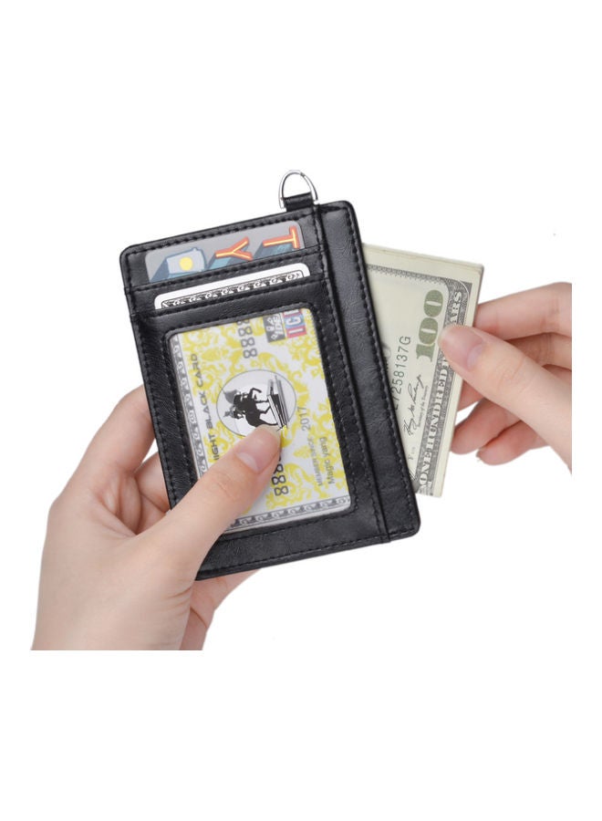 Leather Card Holder Money Clip Black