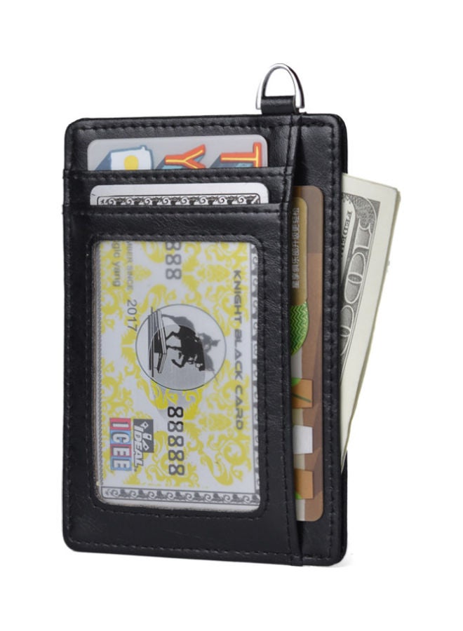 Leather Card Holder Money Clip Black