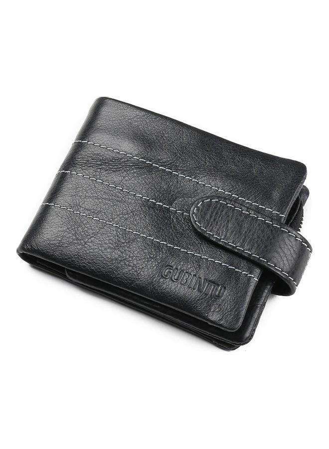 Snap Detail Leather Wallet Black