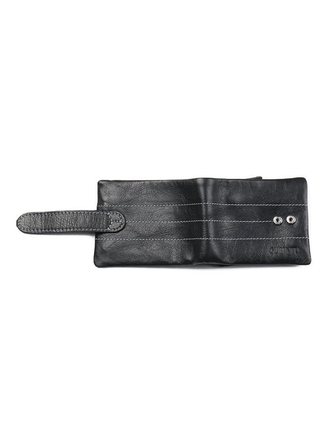 Snap Detail Leather Wallet Black