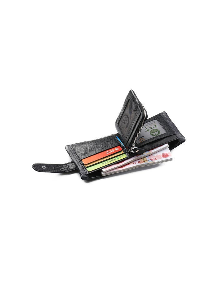 Snap Detail Leather Wallet Black