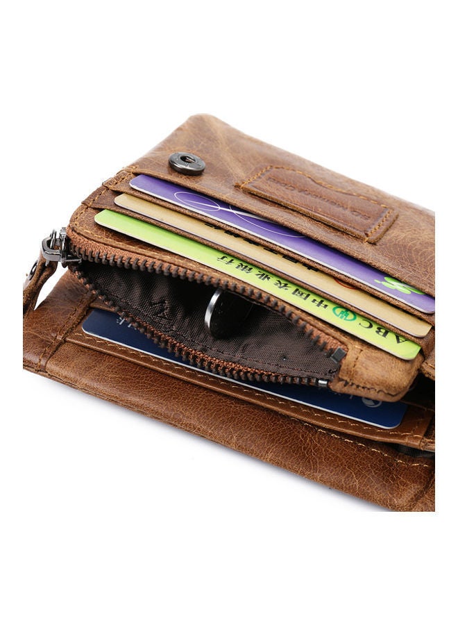Zipper Detail Leather Wallet Light Brown