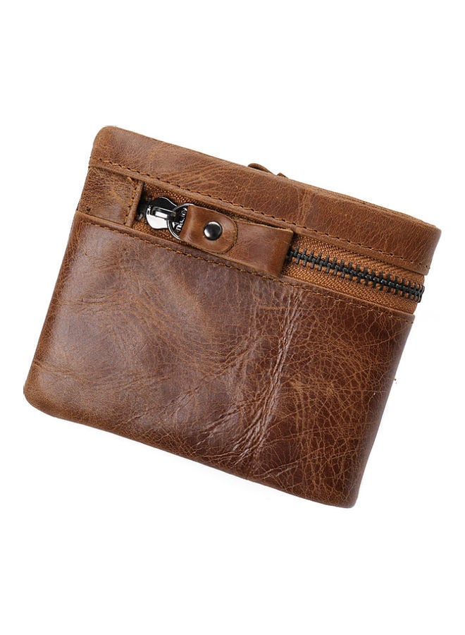 Zipper Detail Leather Wallet Light Brown