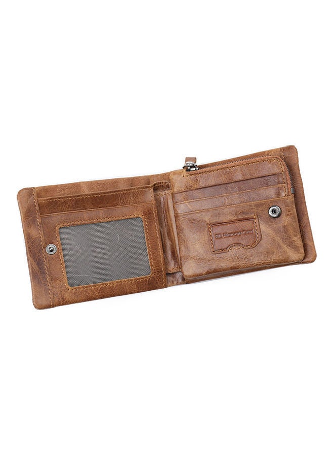 Zipper Detail Leather Wallet Light Brown