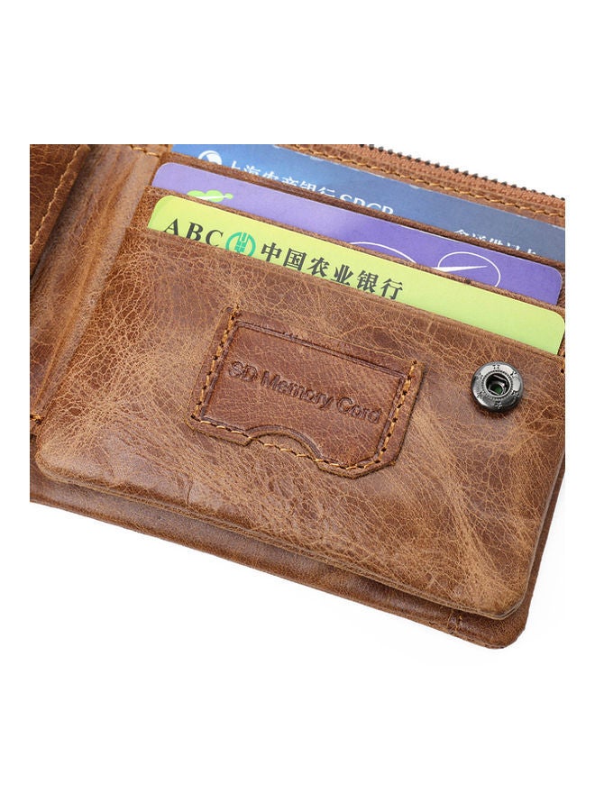 Zipper Detail Leather Wallet Light Brown