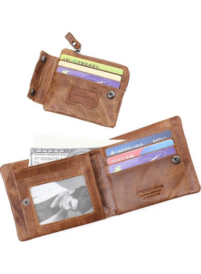 Zipper Detail Leather Wallet Light Brown