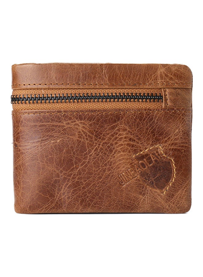 Zipper Detail Leather Wallet Light Brown