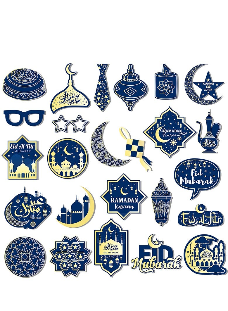 25 Pcs Funny Ramadan Eid Mubarak Photo Booth Props Kit Funny Atmosphere Photography Prop Decoration