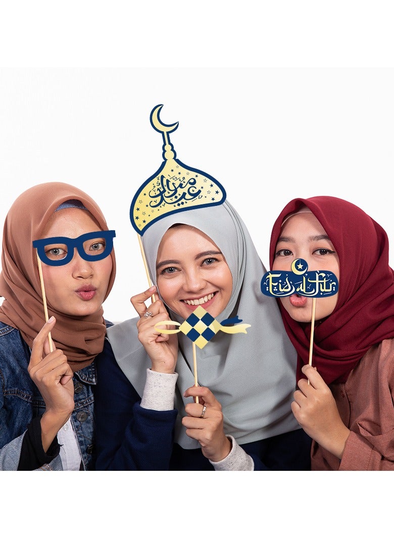 25 Pcs Funny Ramadan Eid Mubarak Photo Booth Props Kit Funny Atmosphere Photography Prop Decoration