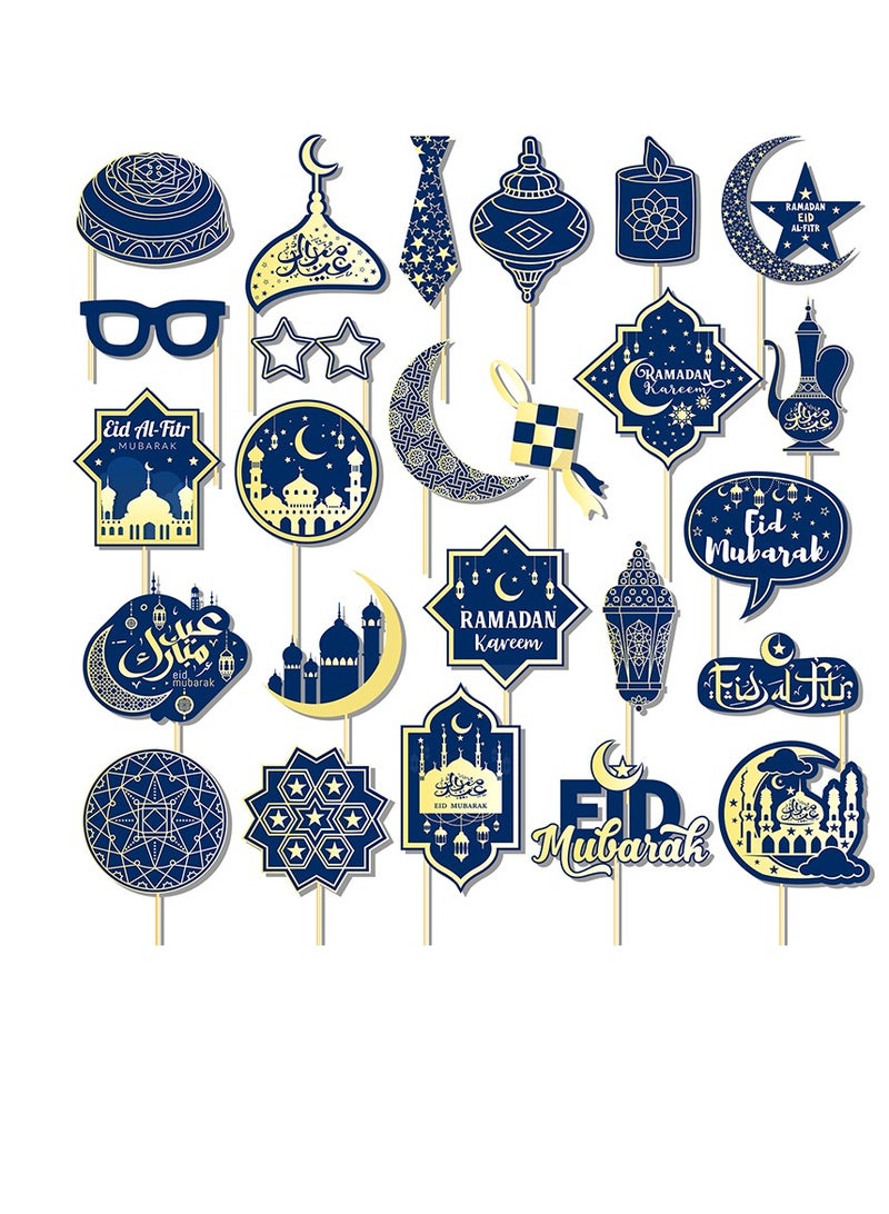 25 Pcs Funny Ramadan Eid Mubarak Photo Booth Props Kit Funny Atmosphere Photography Prop Decoration