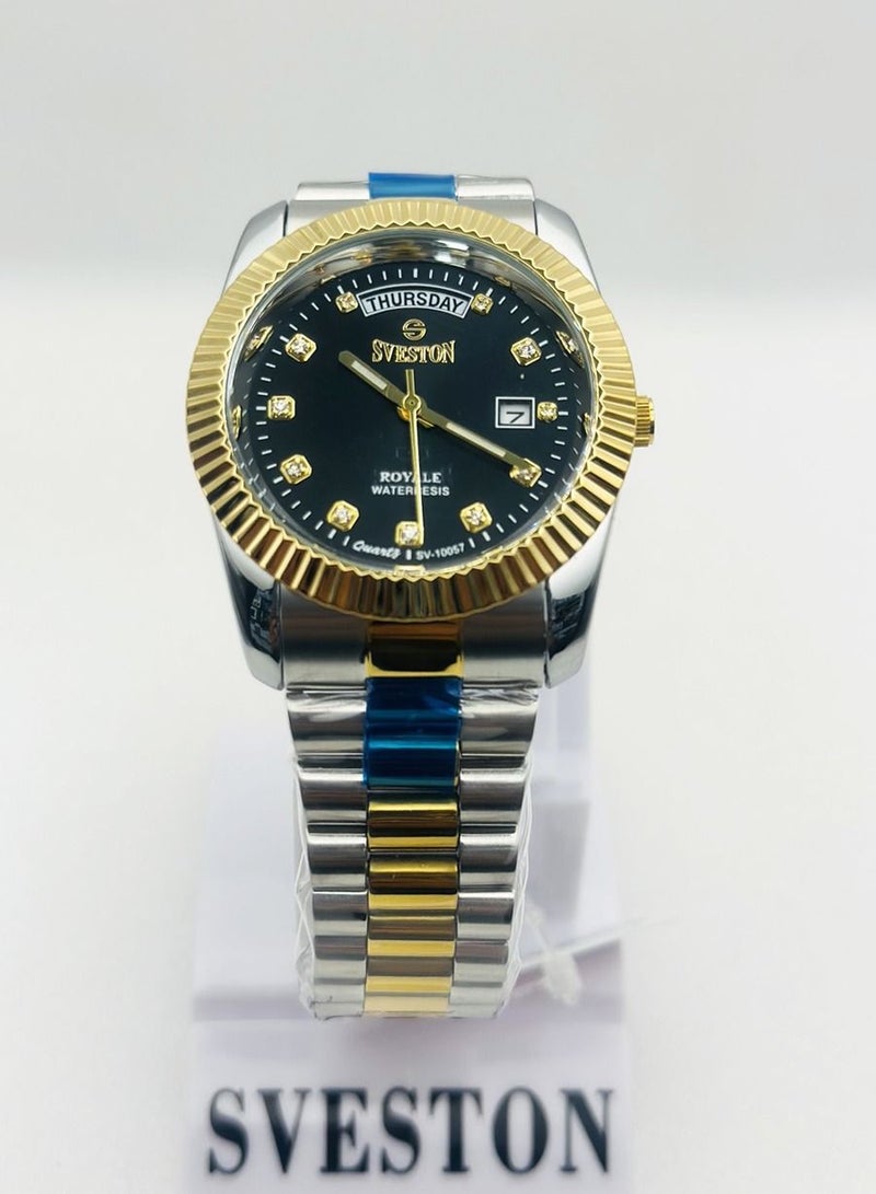 Sveston Mens Two Tone Stainless Steel Quartz Watch SV 10057