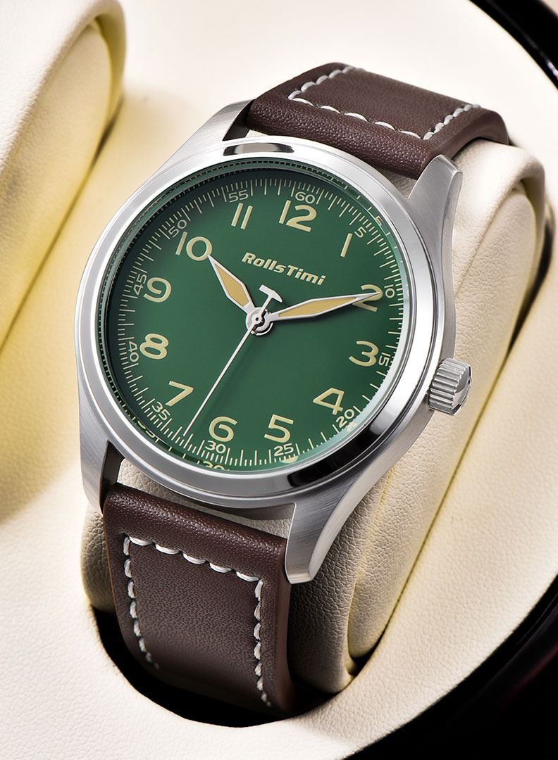 Men’s Quartz Watches Hour Hand Luminous Genuine Leather Field Wrist Watch for Men Hardlex Dial Glass Minimalist Fashion Men Clock