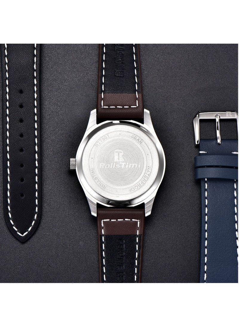 Men’s Quartz Watches Hour Hand Luminous Genuine Leather Field Wrist Watch for Men Hardlex Dial Glass Minimalist Fashion Men Clock