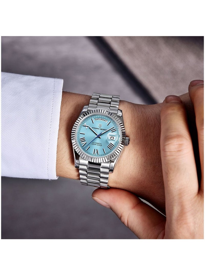 Men’s Luxury Automatic Watches,Stainless Steel Sapphire Glass 100M Waterproof Mechanical Wristwatch ST16 Japanese Movement Business Watch Gift for Men