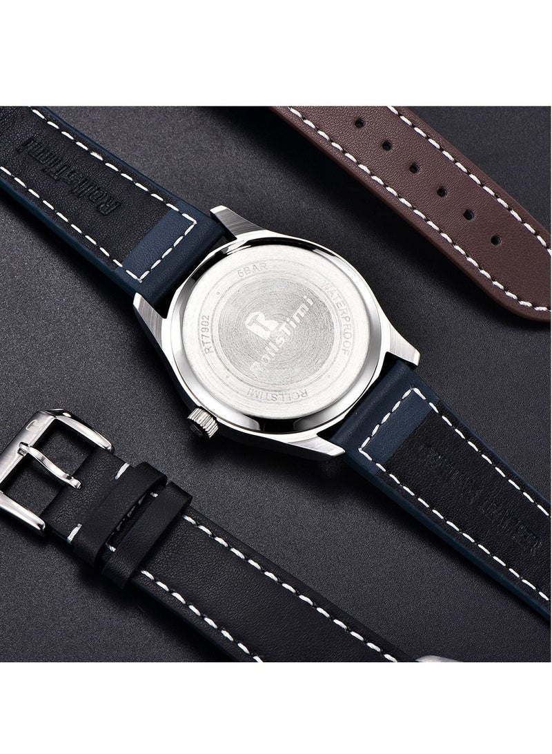 Quartz Field Men's Watch Minimalist Zinc Alloy Genuine Leather Waterproof Wrist Watch for Men Fashion Luminous Analog Clock Gift for Men