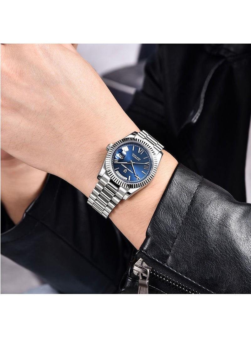 Men’s Luxury Automatic Watches,Stainless Steel Sapphire Glass 100M Waterproof Mechanical Wristwatch ST16 Japanese Movement Business Watch Gift for Men
