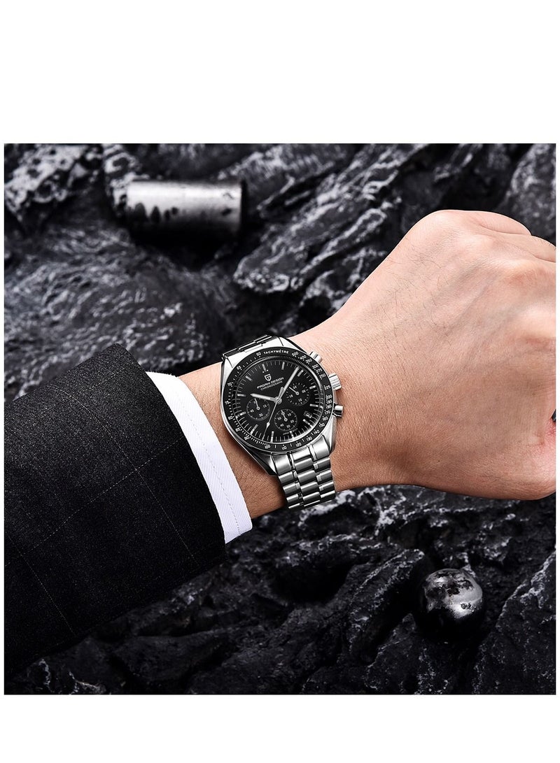 Men's Quartz Watches Chronograph Waterproof Business Stainless Steel Bracelet Wristwatch Auto Date Sapphire