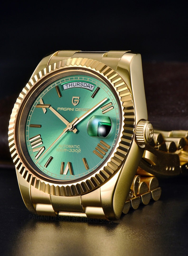 Automatic Men's Watches 36mm Gold Green Stainless Steel Mechanical Business Sports Luxury Wrist Watch for Men PD-1752