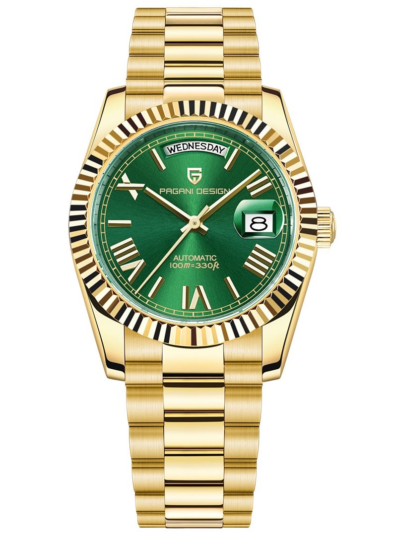 Automatic Men's Watches 36mm Gold Green Stainless Steel Mechanical Business Sports Luxury Wrist Watch for Men PD-1752