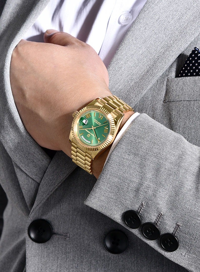 Automatic Men's Watches 36mm Gold Green Stainless Steel Mechanical Business Sports Luxury Wrist Watch for Men PD-1752