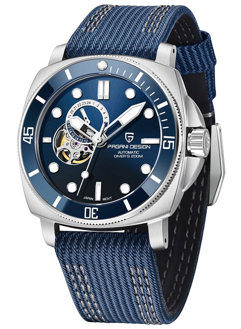 Men’s Automatic Watches 43mm Mechanical Skeleton Waterproof Sports Wrist Watch for Men Blue