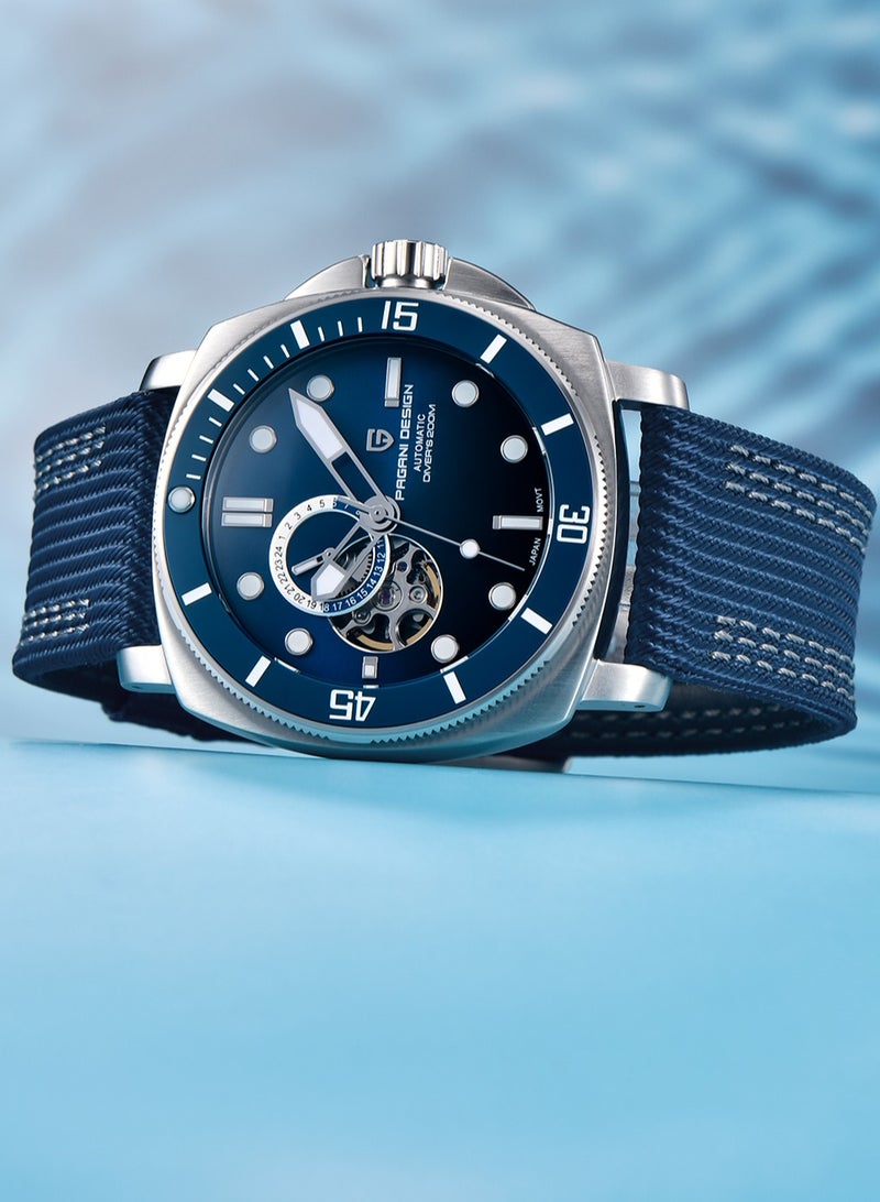 Men’s Automatic Watches 43mm Mechanical Skeleton Waterproof Sports Wrist Watch for Men Blue