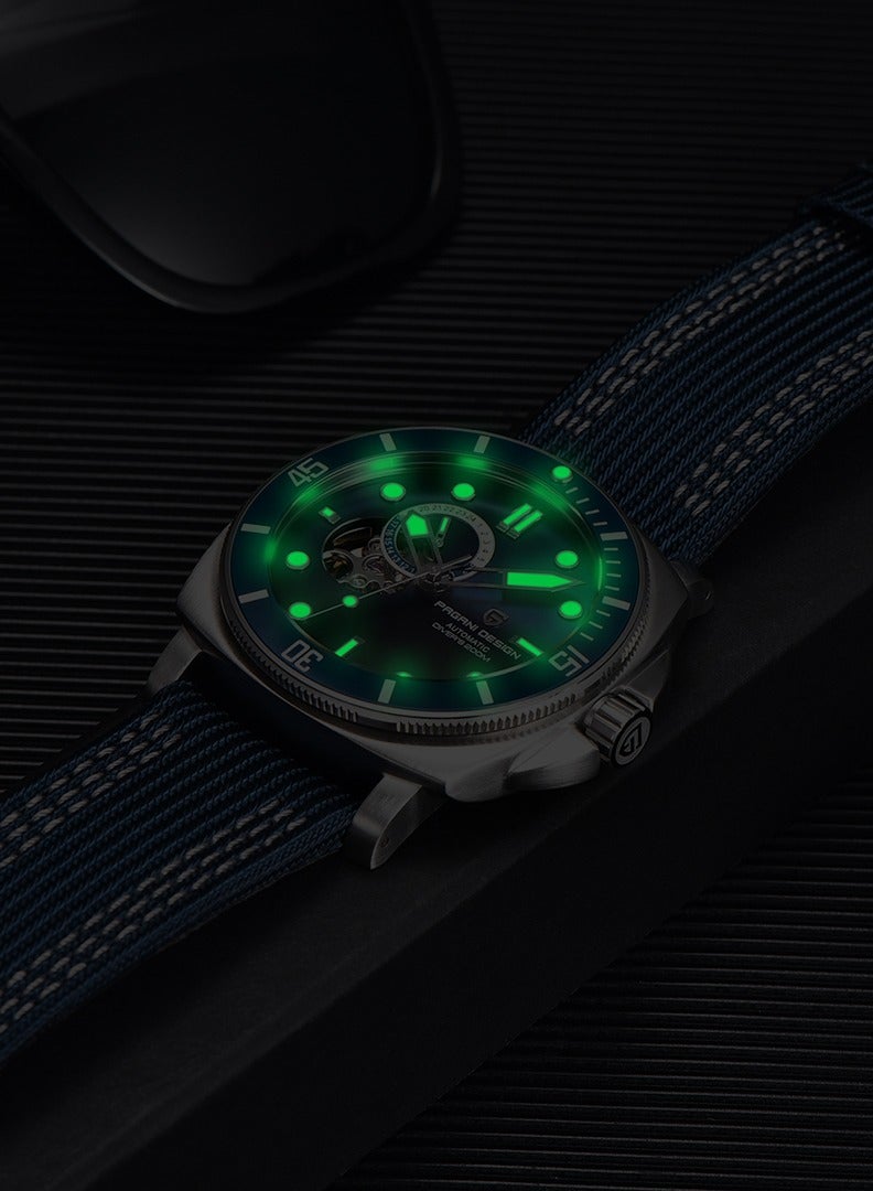 Men’s Automatic Watches 43mm Mechanical Skeleton Waterproof Sports Wrist Watch for Men Blue