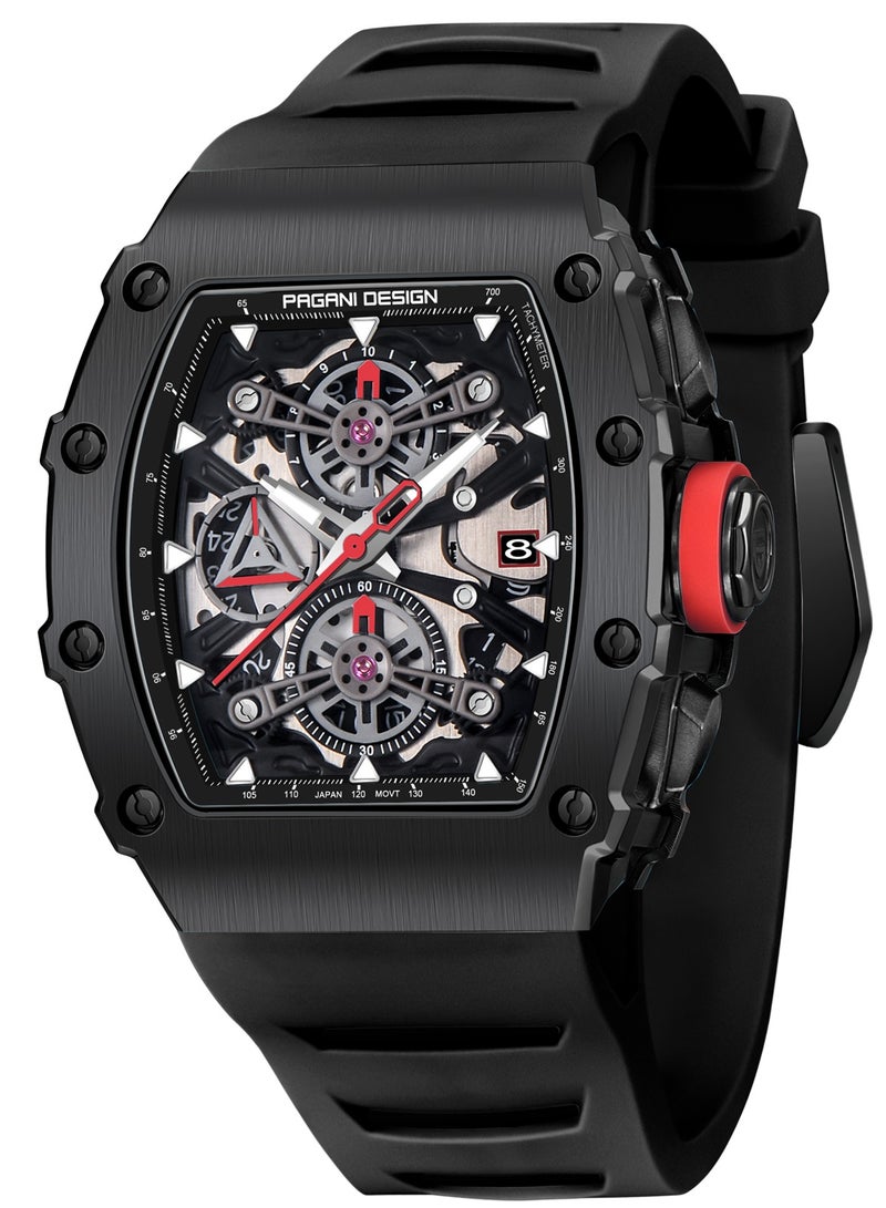 Men's Quartz Watches Chronograph Tonneau Stainless Steel Sports Wrist Watches for Men Synthetic Sapphire Dial Glass