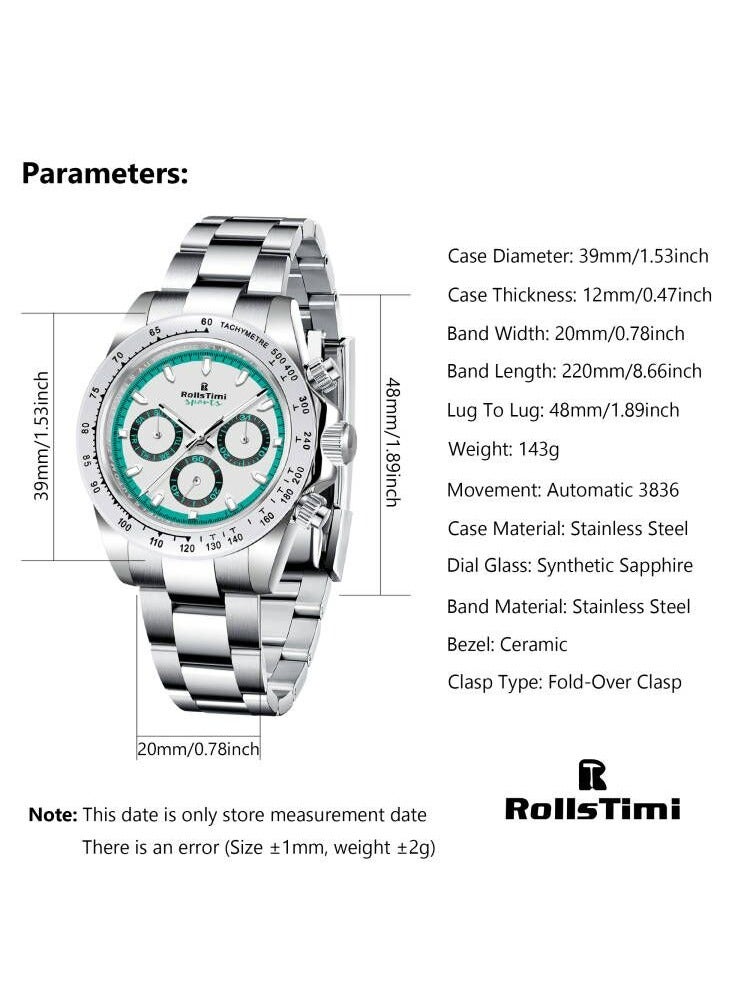 Men's Mechanical Watches full Stainless Steel Chronograph Sports Waterproof Wrist Watch