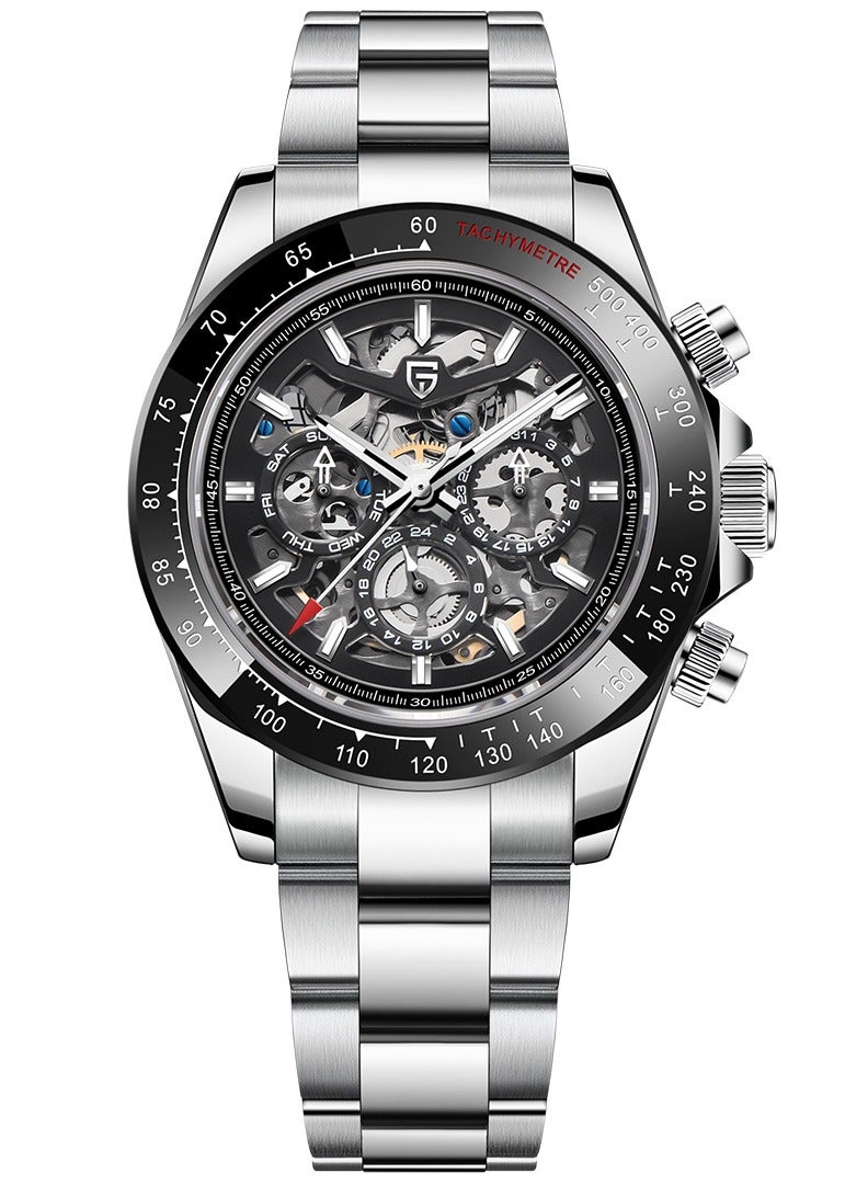 Men's Watches Automatic Skeleton Mechanical Stainless Steel Wrist Watch for Men