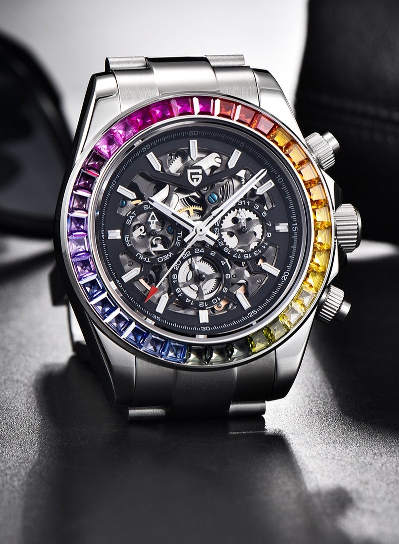 Men's Skeleton Mechanical Stainless Steel Watch