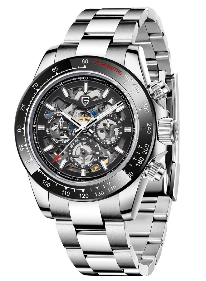 Men's Skeleton Automatic Watches Mechanical Stainless Steel Waterproof Wrist Watch with Sapphire Glass