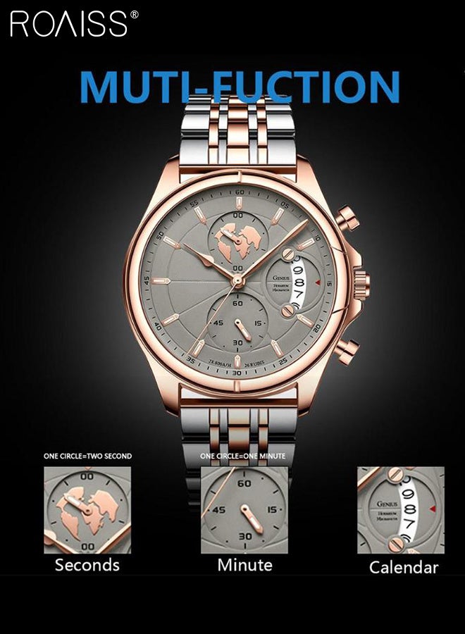 Men's Stainless Steel Strap Chronograph Quartz Watch Round Dial with Chronograph Subdials Waterproof Luminous Wristwatch as Gift for Men