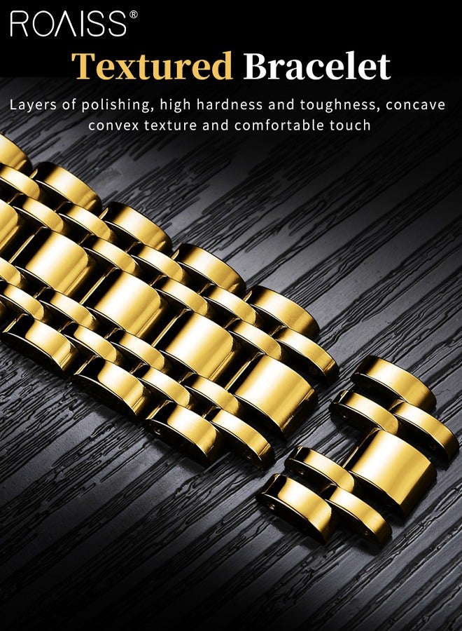 Men's Stainless Steel Strap Chronograph Quartz Watch Round Gold Dial with Chronograph Subdials Waterproof Luminous Wristwatch as Gift for Men
