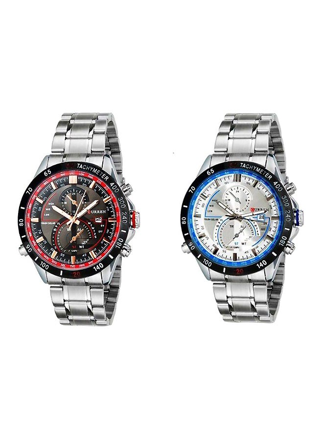 Men's Water Resistant Stainless Steel Analog Watch Set 8149