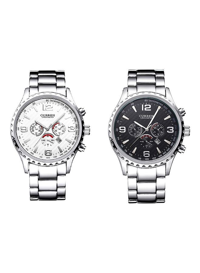 Men's Set Of 2 Water Resistant Chronograph Watch 8056