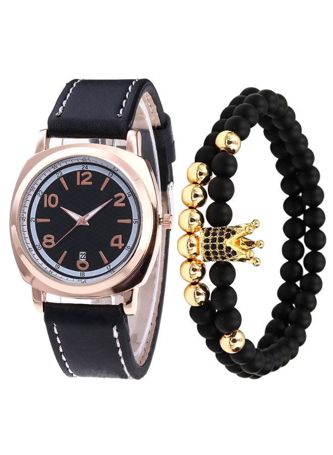 Men's 3-Piece Round Shape Analog Watch With Bracelet Set 2823