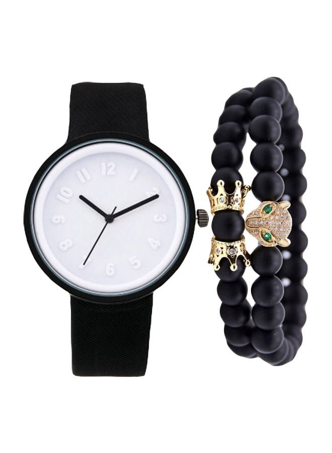 men Table Analog Watch With Beaded Bracelet Set NNSB03702007