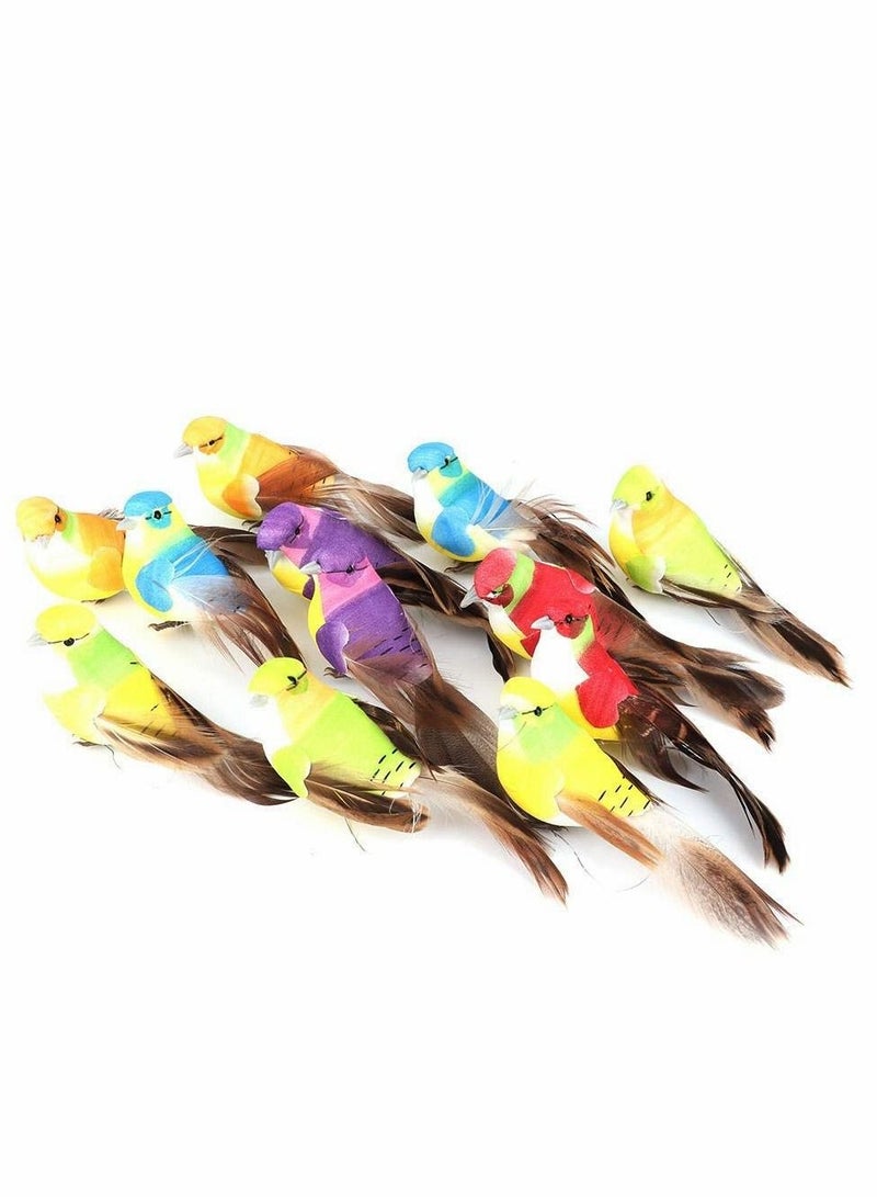 Birds Figurines, 12 Pcs Artificial Foam Feather Birds, Bird Tree Decorations Clip On