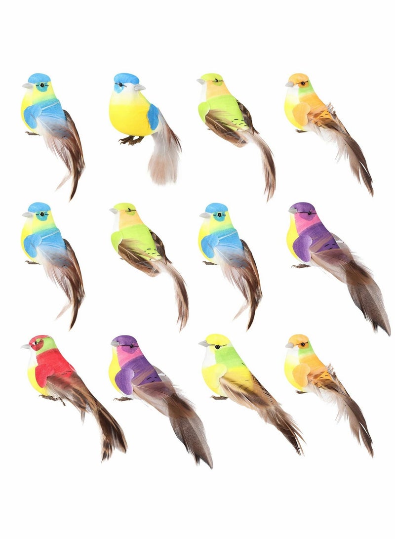 Birds Figurines, 12 Pcs Artificial Foam Feather Birds, Bird Tree Decorations Clip On